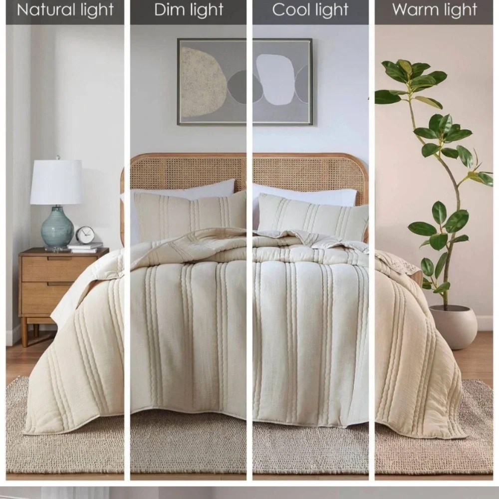 NEW Urban Habitat Full/Queen Gauze Quilted Elegant Cream Bedding Set 3 pc set